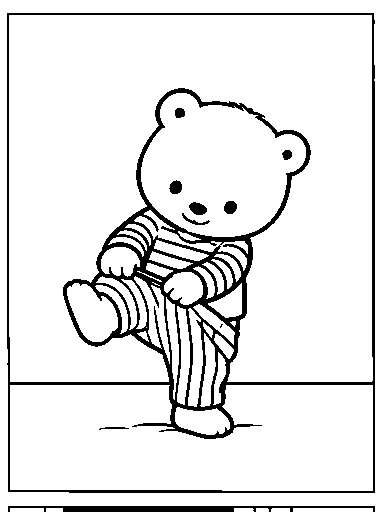 Pip puts on striped pajamas.