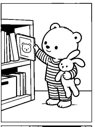 Pip chooses a stuffed rabbit and a picture book.