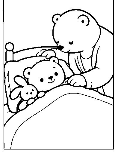 Mama tucks Pip into bed beside Bunny.