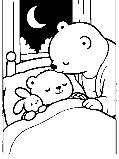 Mama kisses Pip under the moonlit window.