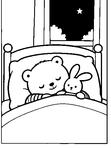 Pip and the stuffed rabbit sleep peacefully.