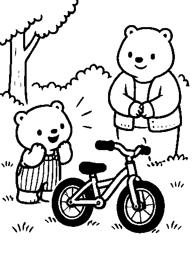 Pip finds a little bicycle while Mama watches.
