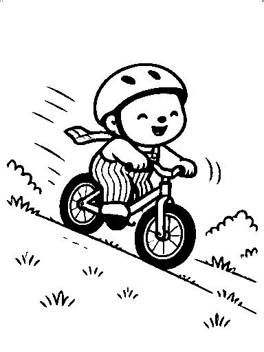Pip rides happily down the hill.