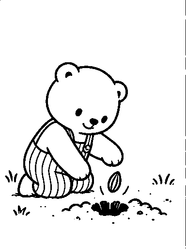 Pip drops the seed into the hole.