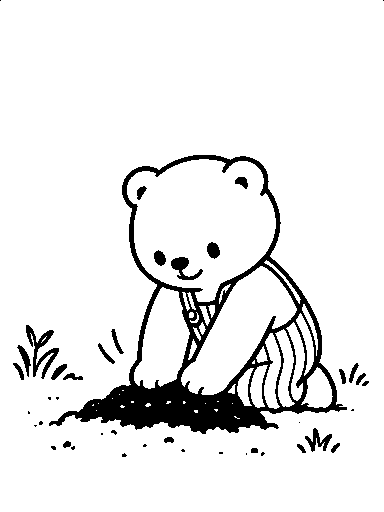 Pip pats the soil with both paws.