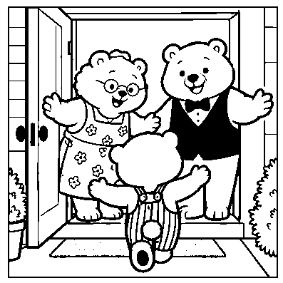 Grandma and Grandpa welcome Pip at their front door.