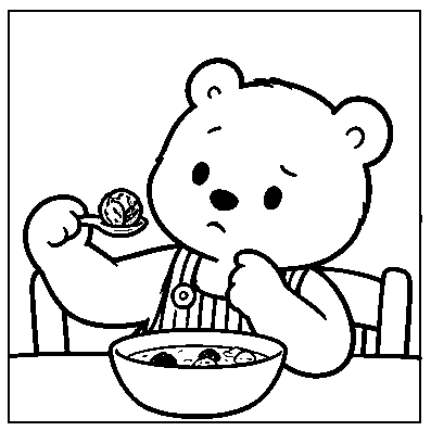 Pip studies a piece of broccoli on a spoon.