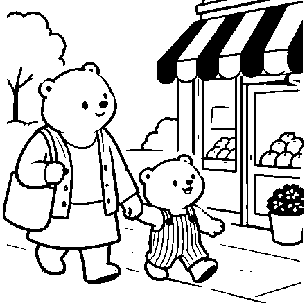 Pip and Mama walk to the grocery shop.