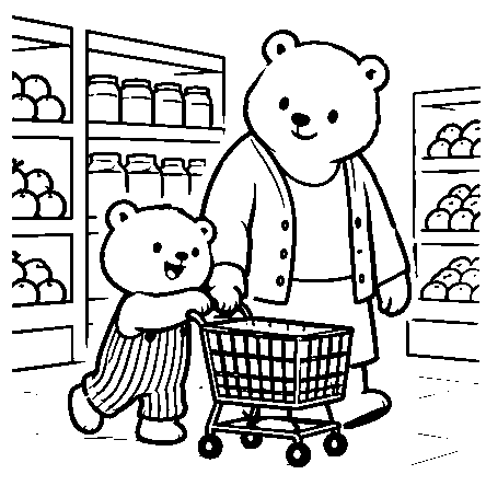 Pip pushes a small shopping cart.