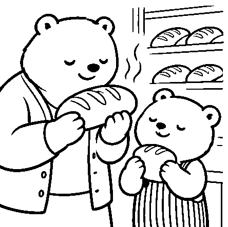 Pip and Mama smell a fresh loaf of bread.