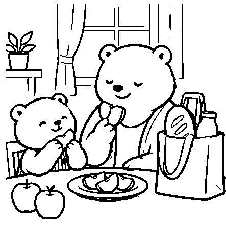 At home, Pip and Mama share apple slices.