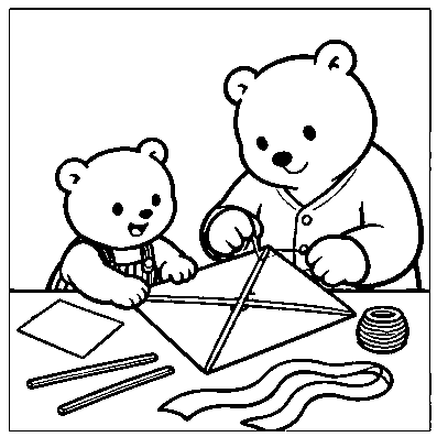 Pip and Mama build a diamond-shaped kite at a table.