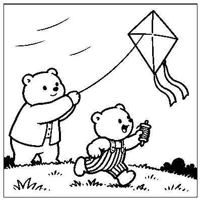 Mama holds the kite while Pip runs with the string.
