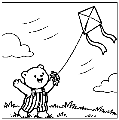 Pip watches the kite fly high in the wind.