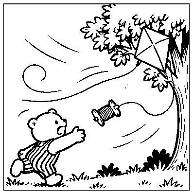 A gust pulls the kite spool from Pip’s paw.