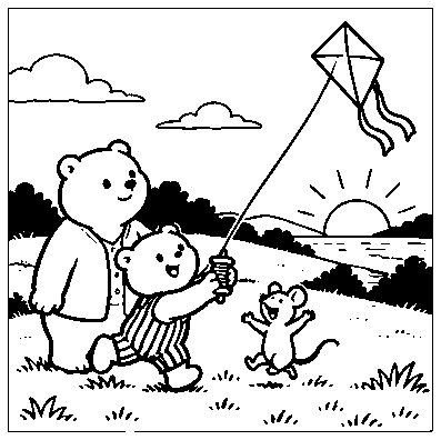The repaired kite flies at sunset while everyone celebrates.