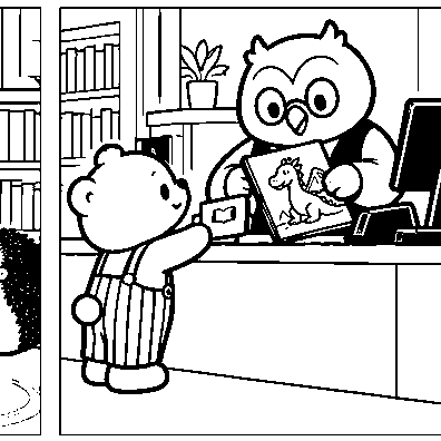 Pip uses a library card to borrow the dragon book.