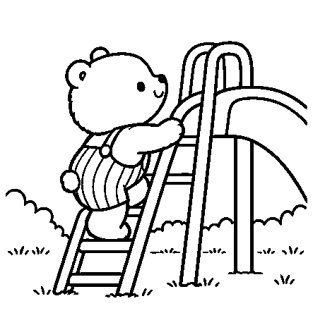 Pip climbs the ladder to the slide.
