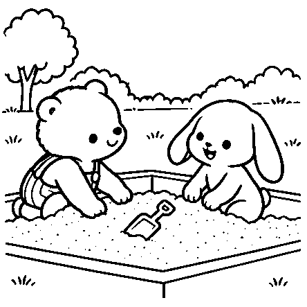 Pip meets Rabbit beside one toy shovel.