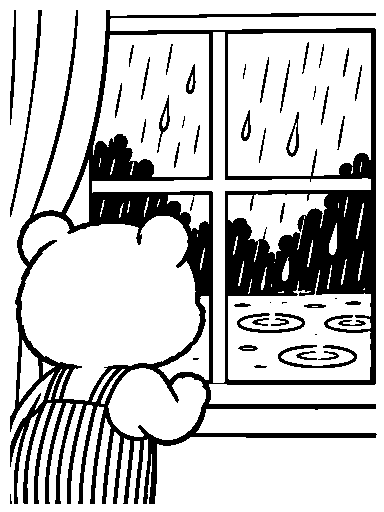 Pip looks through the window at the rain.