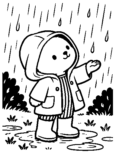 Outside, Pip catches raindrops on one paw.
