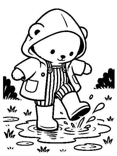 Pip makes a small splash in a puddle.