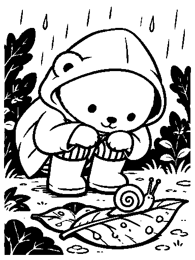 Pip watches a snail cross a wet leaf.