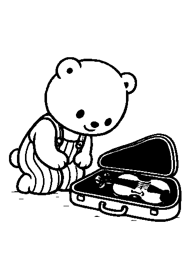 Pip finds a little violin in its case.