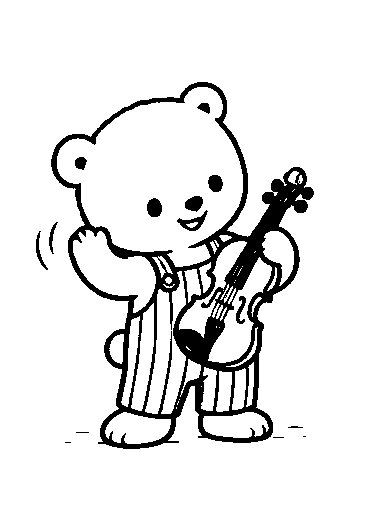 Pip holds up the little violin and waves.